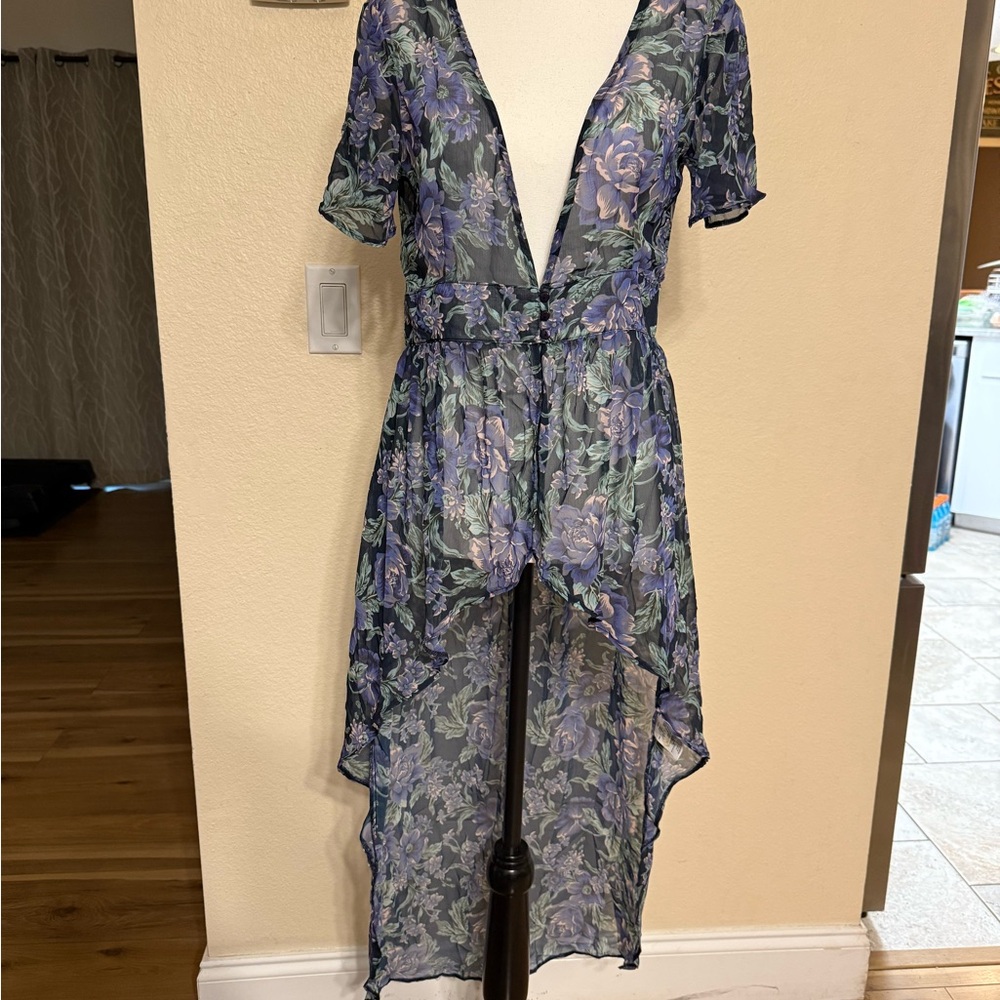 American Eagle Floral Boho Sheer Maxi High Low Chic Cover Up Versatile Dress S